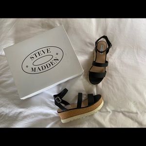 Steve Madden Kirsten Black Leather Wedges